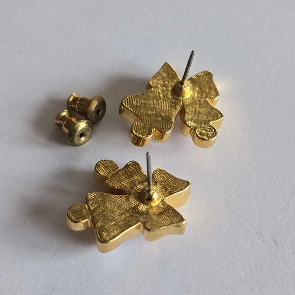 Vintage bell earrings gold tone bow pearlized pearlcore - Picture 4 of 10